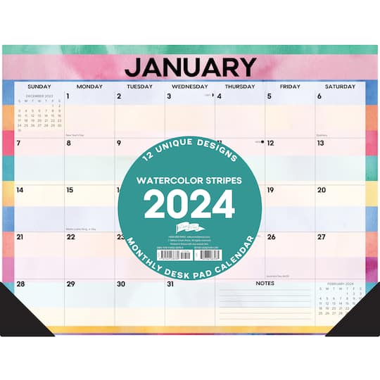 2024 Watercolor Stripes Monthly Desk Calendar